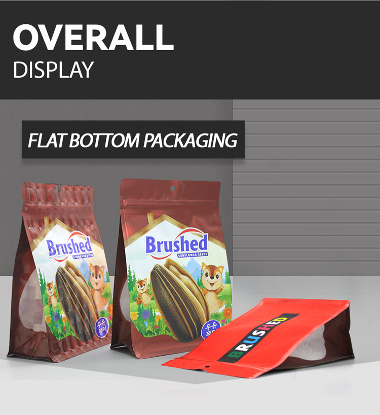 Printed WaterProof Reusable Flat Bottom snack food packaging bags With Zipper