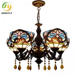 China Vintage Stained 5 Heads Glass Chandeliers Love Heart Baroque Bar Cafe Restaurant on sale