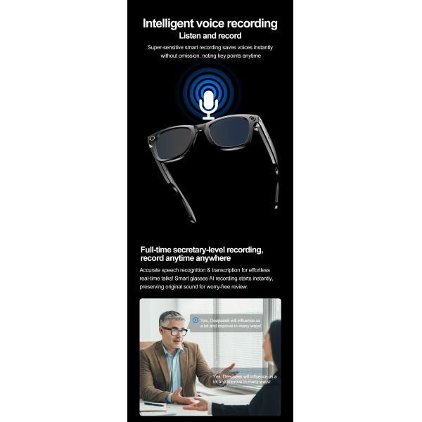 AI Photo-Taking And Video Recording Fashionable Smart Glasses Listen To Music For Man Woman