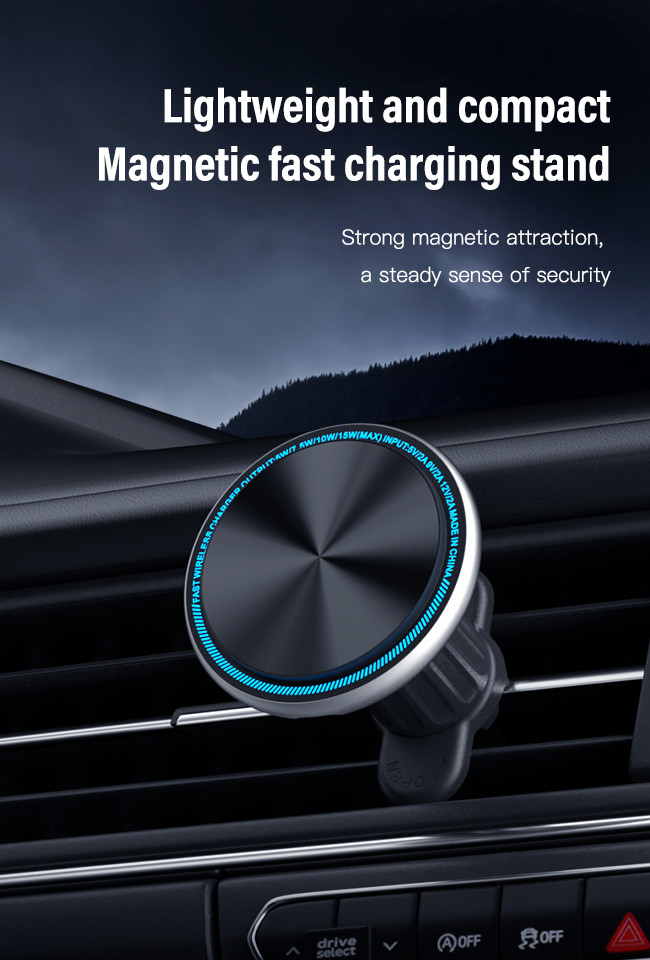 Metal Magnetic Wireless Charger Car Phone Holder With Running Light Character Light And Strong Magnetism For Automotive