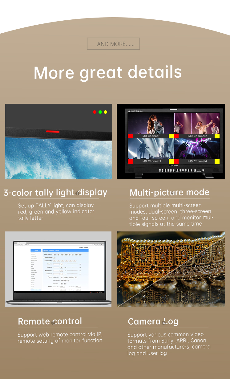 TYSTVideo Ultra-HD Director Monitor 12G-SDI Input/Output 32'' Large Screen Private Mold Support HDR mode/Gamma EOTF