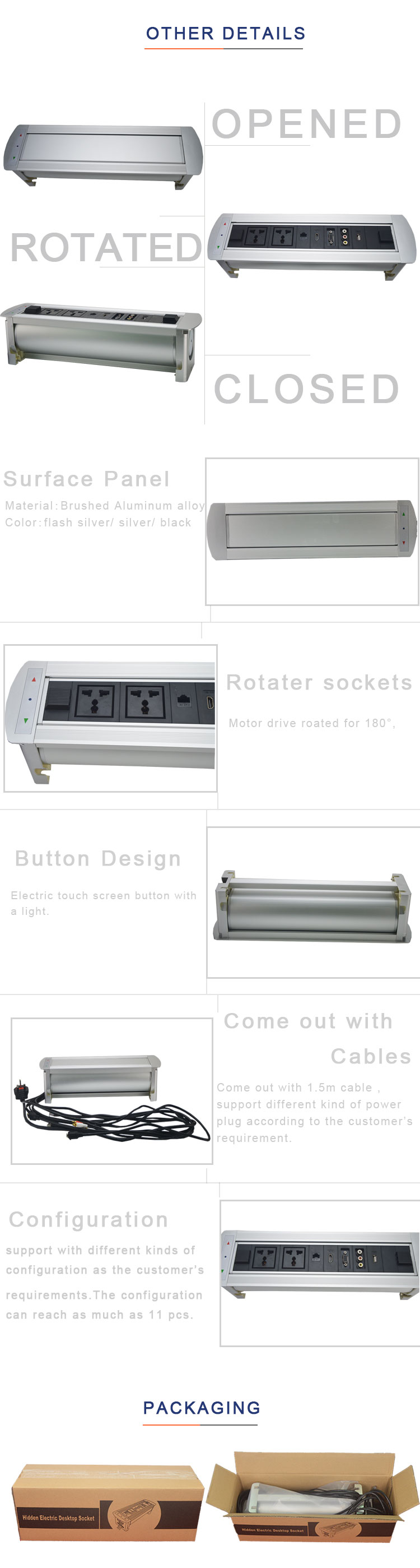 BNT Aluminum Alloy Wire Silver Color tabletop flip up outlet With CRA Configuration EK9522