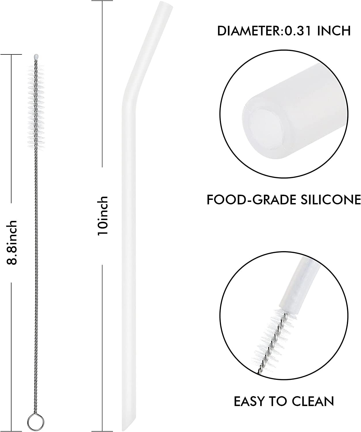 Flexible Nontoxic Extra Long Silicone Straws , Multipurpose Reusable Rubber Straws