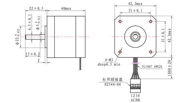 2 Phase NEMA 17 1.8deg 45Ncm(60oz.in) 1.5A 3.0V 40mm body 4 Wires Bipolar Stepper Motor
