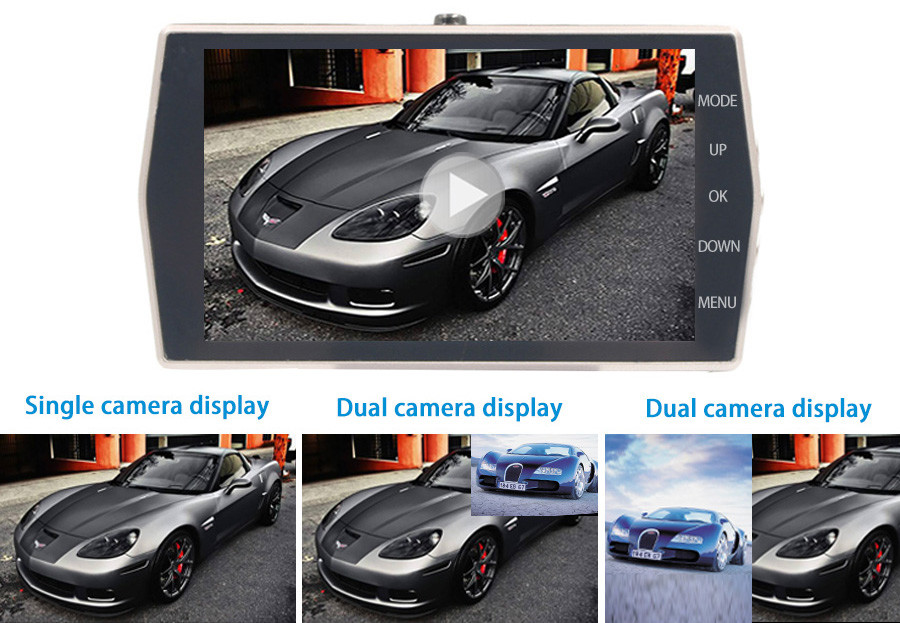 1080P 4Inch Front And Rear Dual Lens Vehicle Dash Camera For Inside Car
