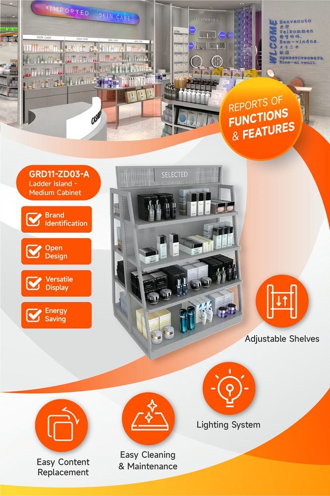 GDR11-ZD03-A Mall Boutique Display with LED Light Strips and T-Pillars and Power Tracks for Retail Stores