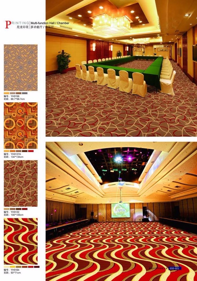 Available design red gold printed nylon carpet for meeting room