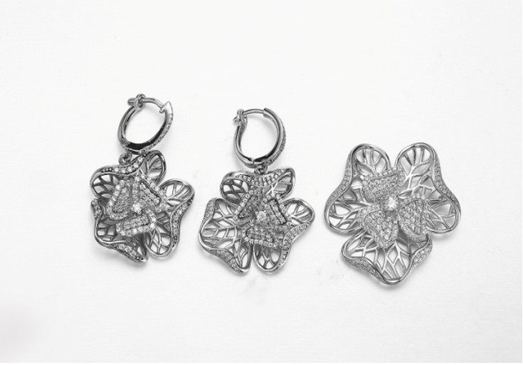 "A Pearl In The Palm Ⅲ" 925 Silver CZ Tassel Earrings Mesh Flower
