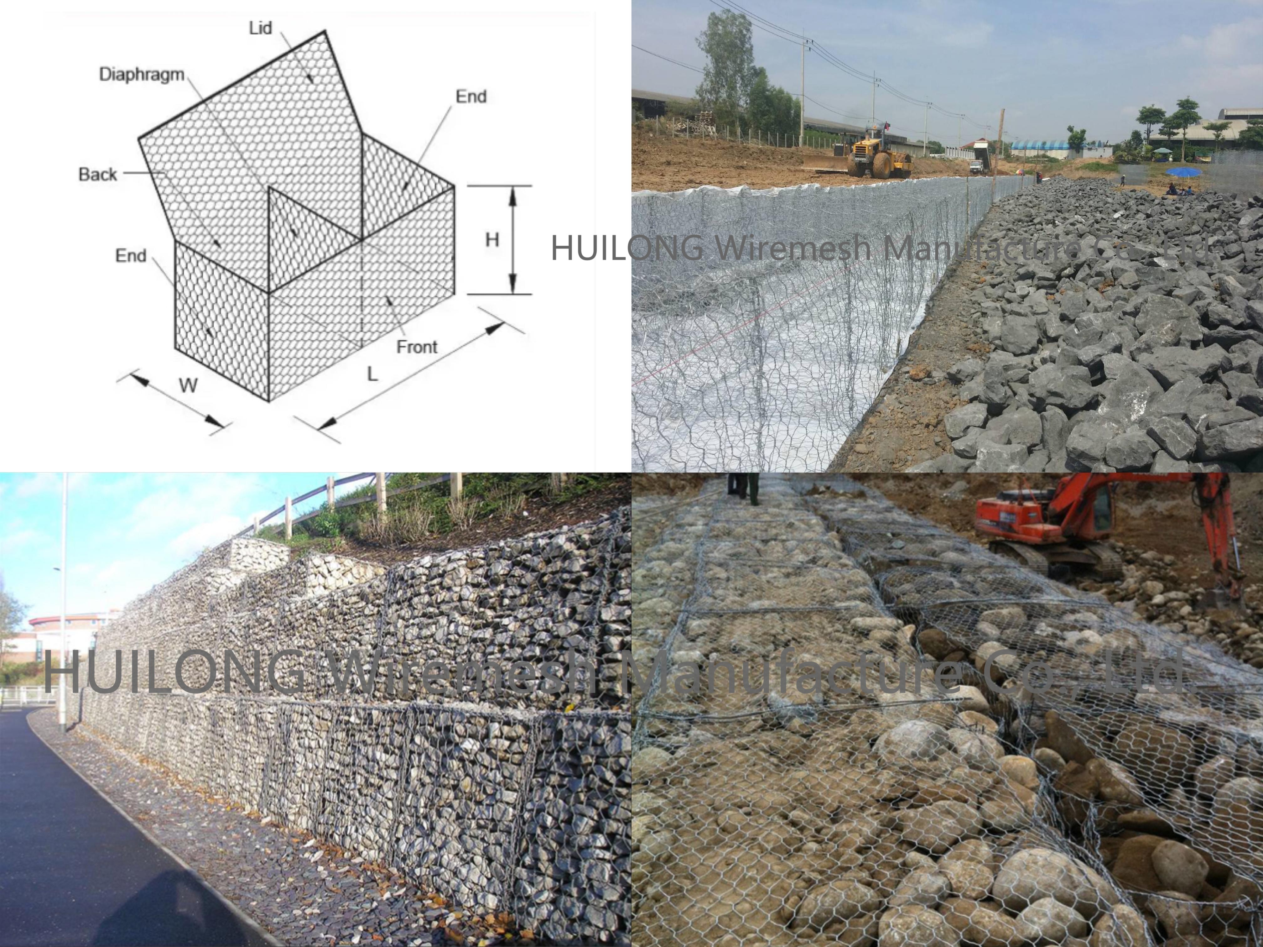 High Strength Gabion Box Wire Mesh , dia 3.4mm Rock Filled Gabion Cages