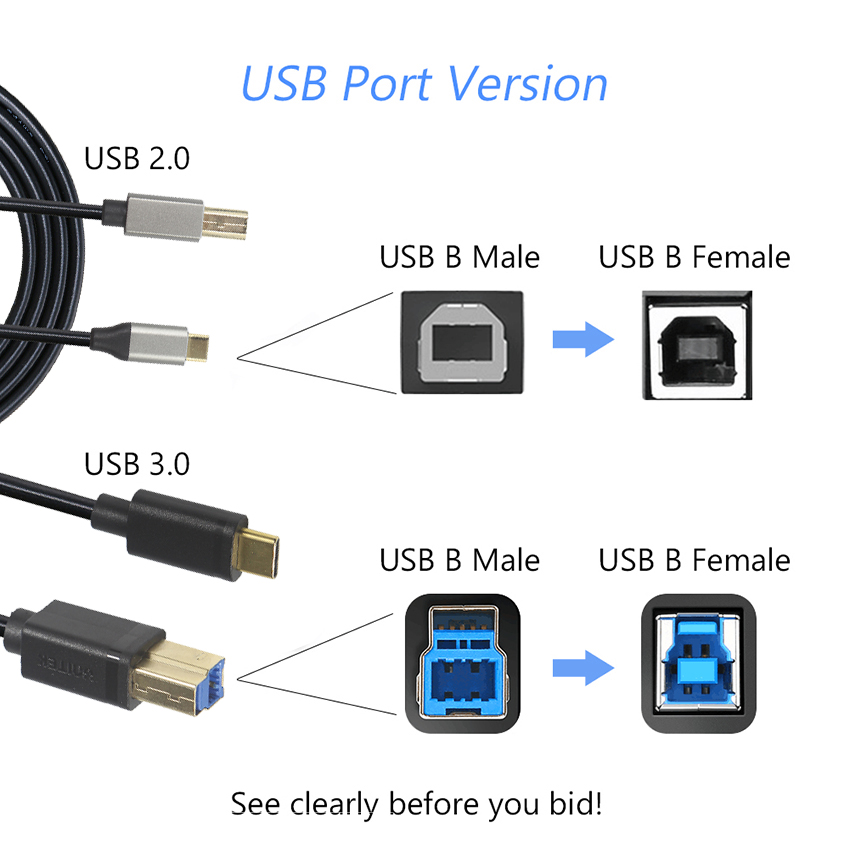 1m 1.5m 2.0 3.0 Type C Male To USB B Male USB Data Cable For Scanners And Printers