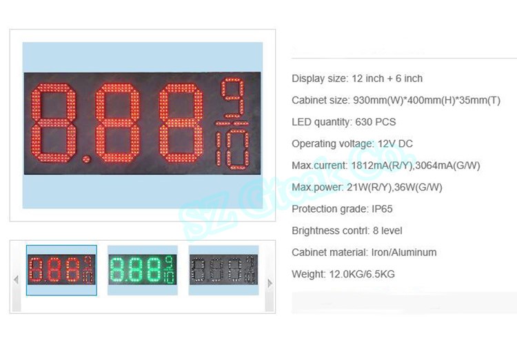 double sides digits led 7seg 12inch led gas price sign