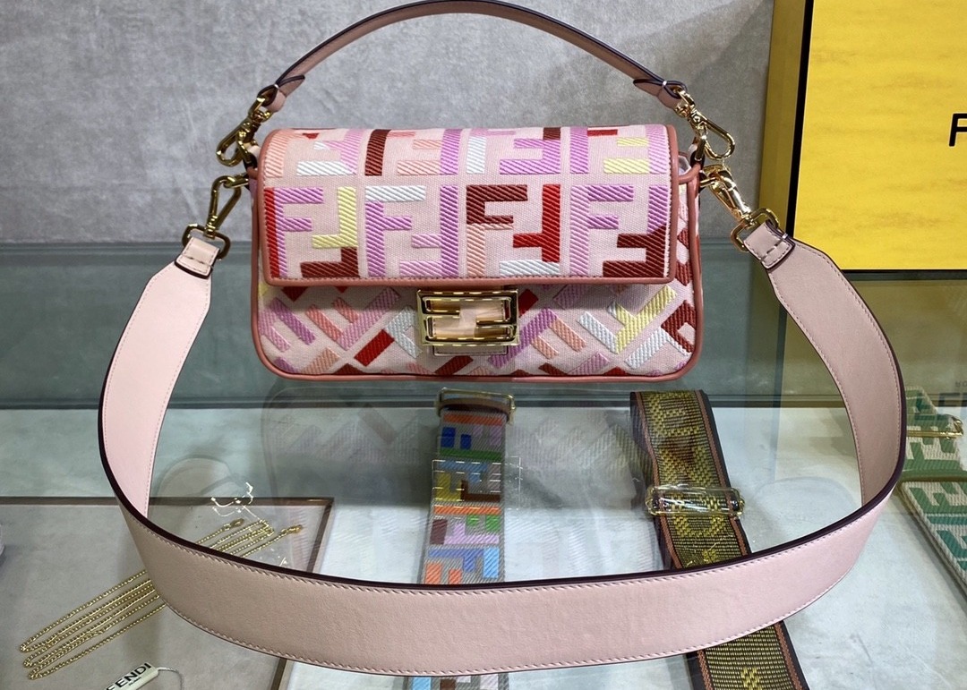 Women F Letters Pattern Denim Baguette Bag Embroidery Series