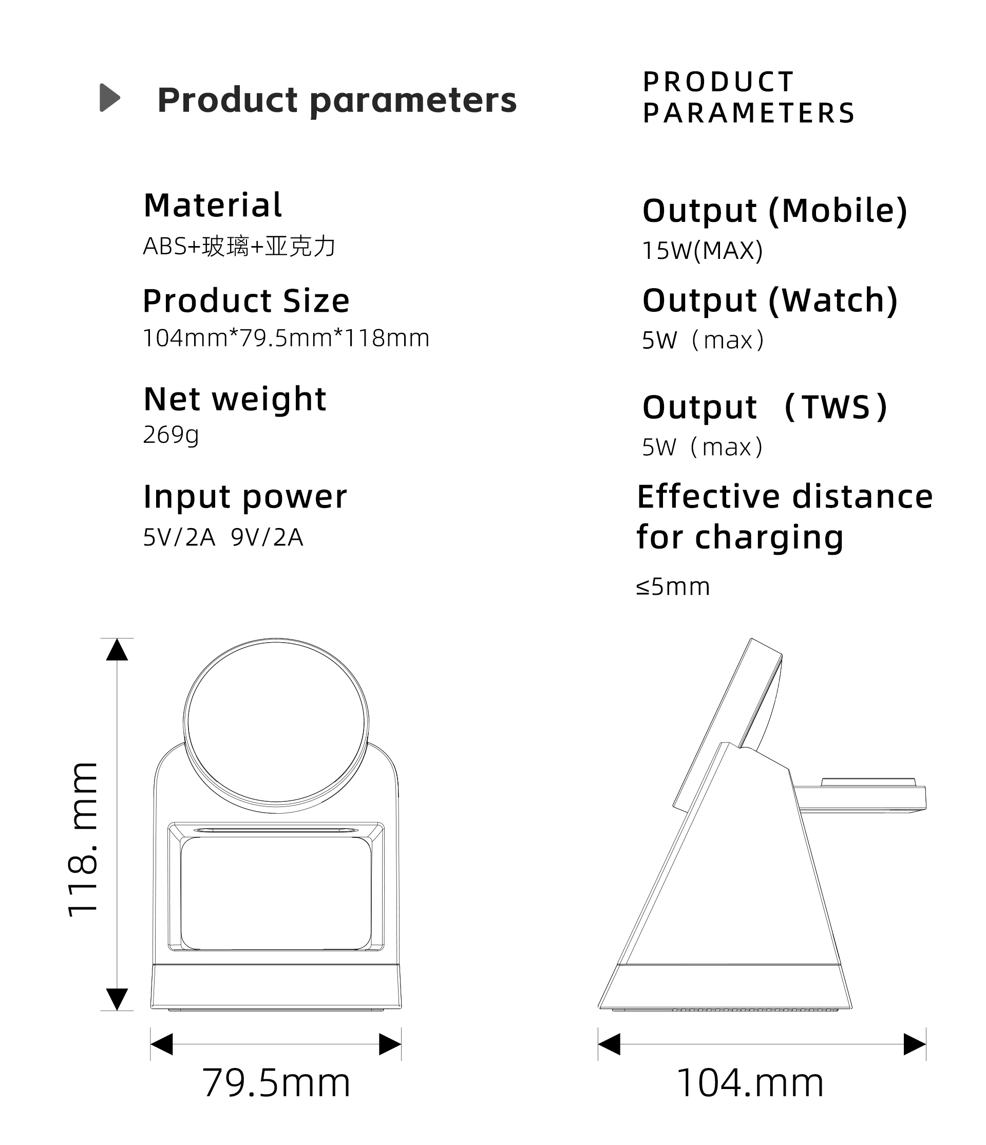 Desktop Wireless Charging Stand 3 In 1 Charging Station With Night Light And Charger