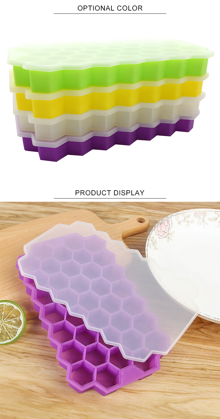 Hexagon Shape Silicone 37pcs Ice Cube Mold With Lid