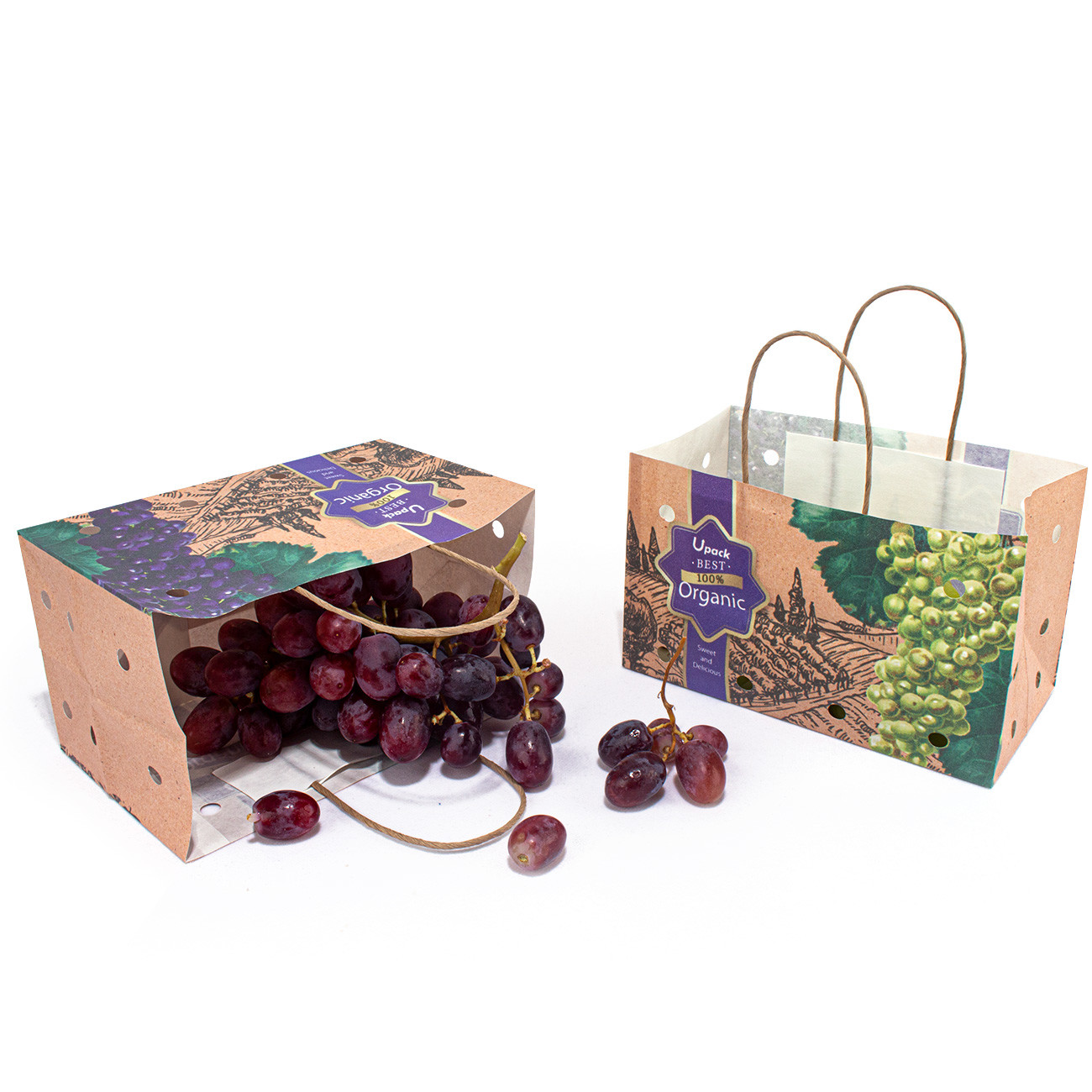 Sustainable OEM Printed Fruit Paper Bags Brown / White Color Customized