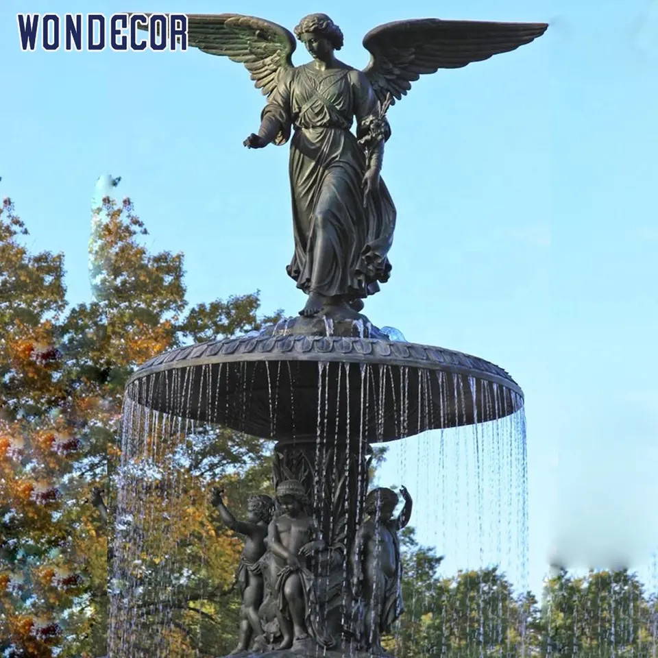 Dark Green Water Fountain Sculpture Lady Angel Bronze Fountain Statues