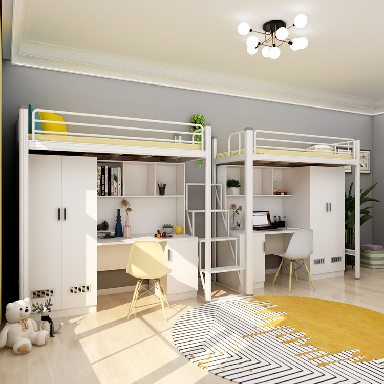 Mail packing Y Modern School Dormitory Bedroom Furniture Set Loft Metal Bunk Bed With Desk