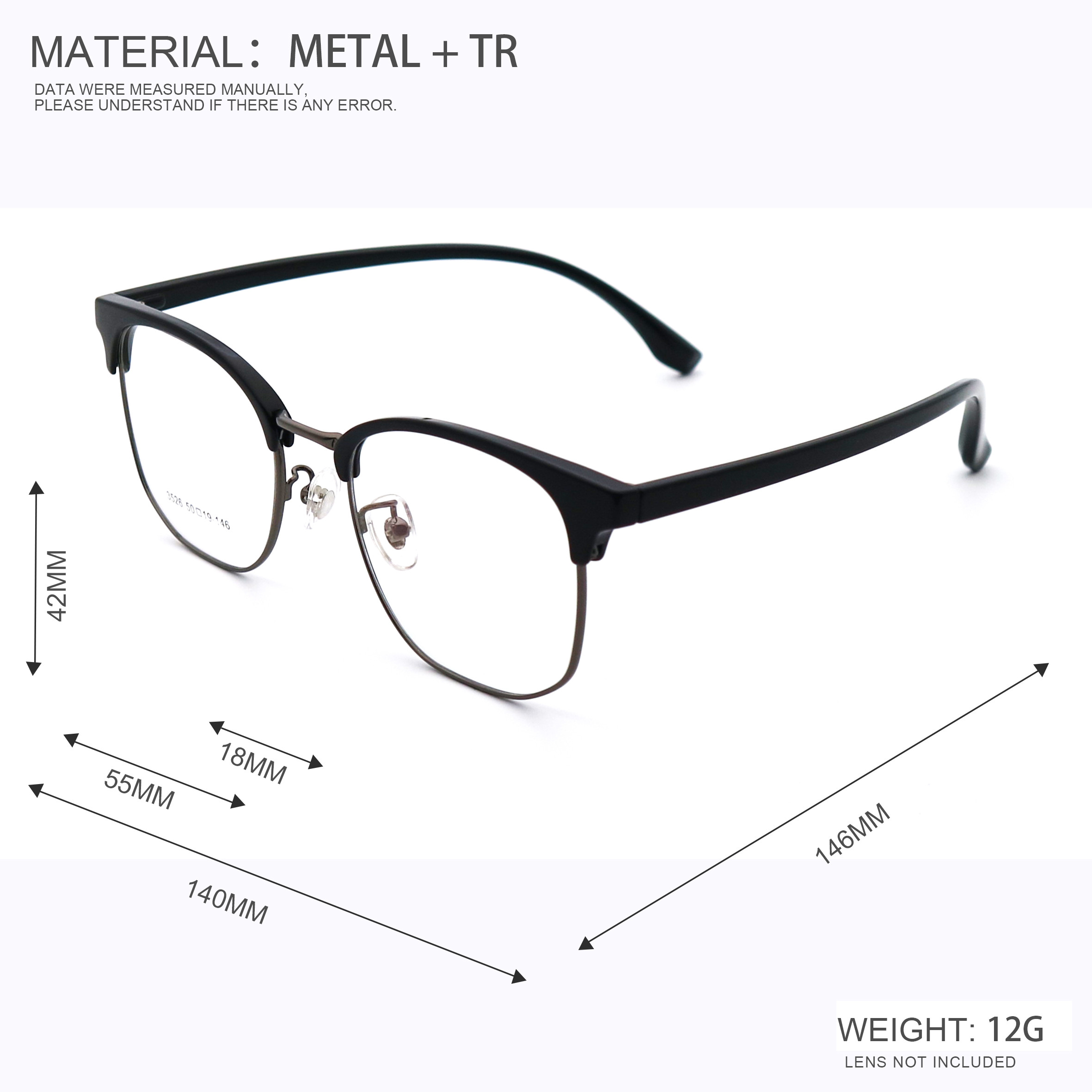 Sophisticated Business Style Browline Glasses Full-rim Frame Metal Optical Chassis 3526