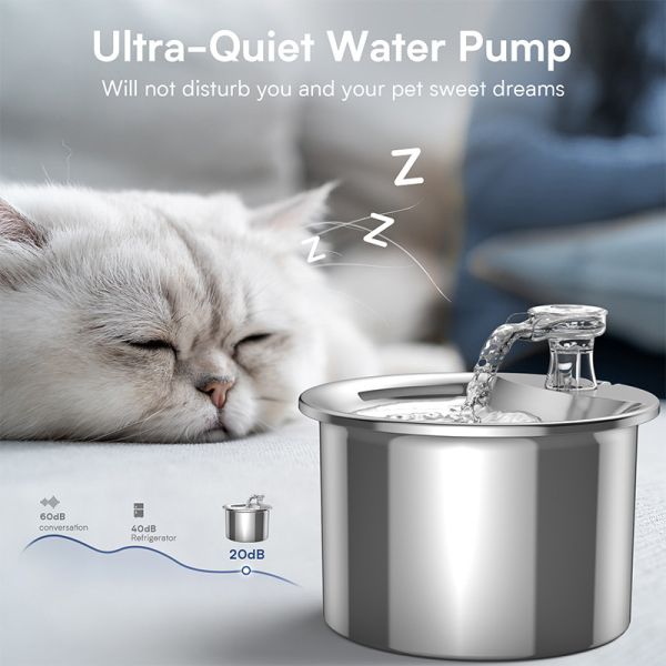 Filtered Smart Modern Pet Water Fountain with Charge Automatic Circulation Stainless Steel Eco-friendly Healthy for Cats