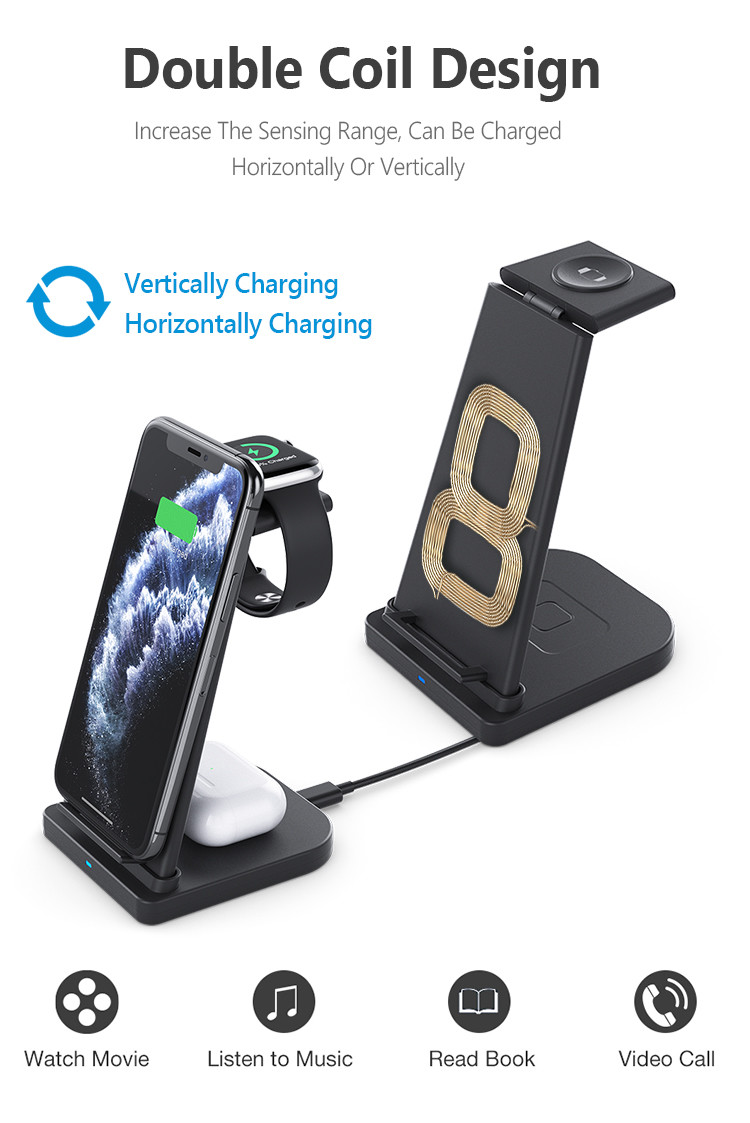 15W 3in1 Wireless Charging Station For Iphone And Apple Watch