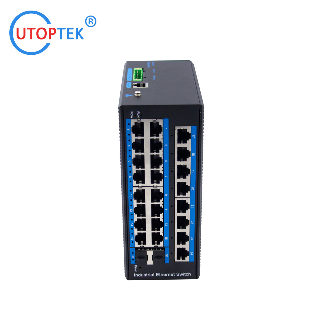 UT224GM-SFP L2 Managed Industrial 2x1000M SFP+24x10/100/1000M RJ45+1xConsole port, DIN Rail,-40 ~+85 ℃ Ethernet Switch