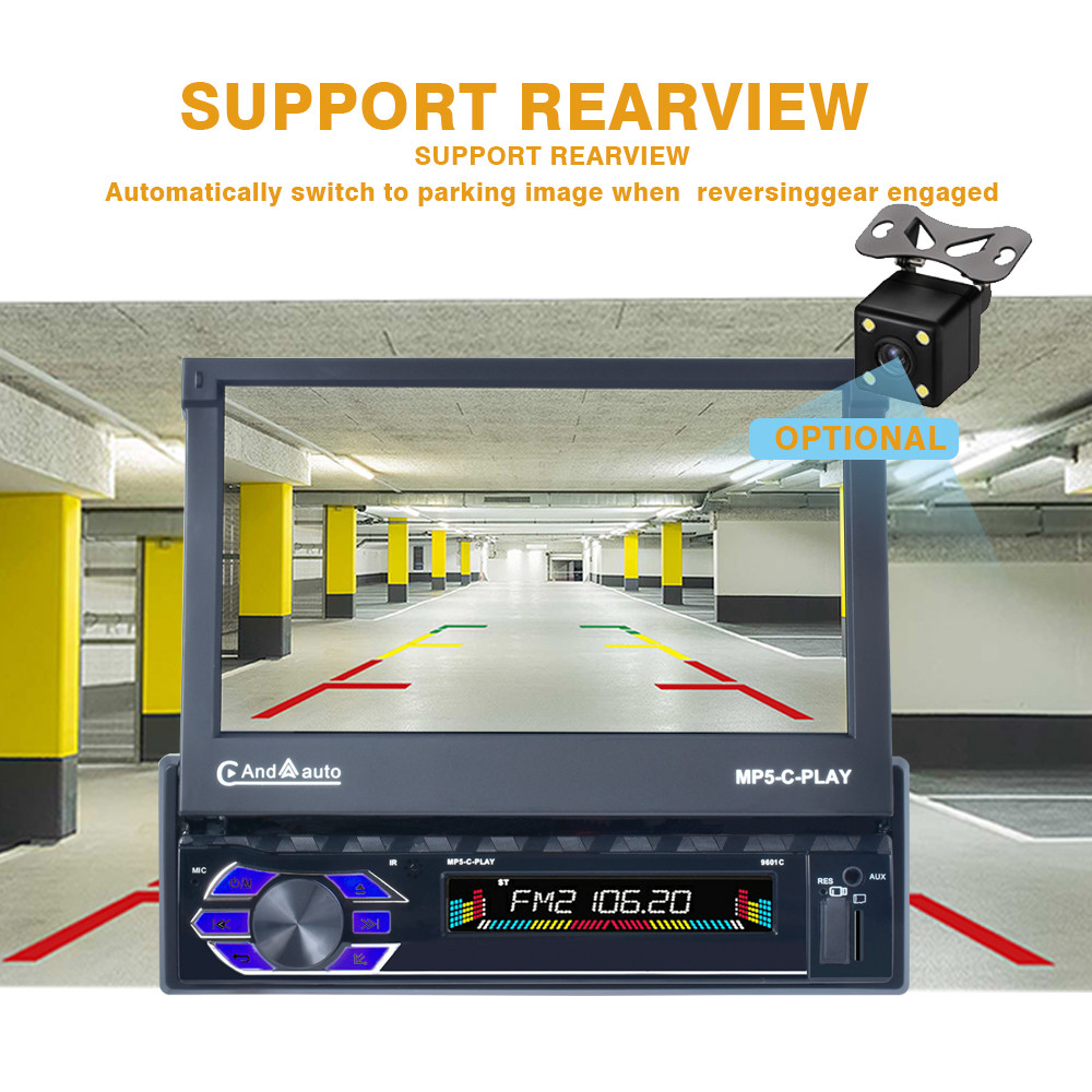 7Inch HD Retractable Screen Car Stereo 1Din Mp5 Multimedia Player
