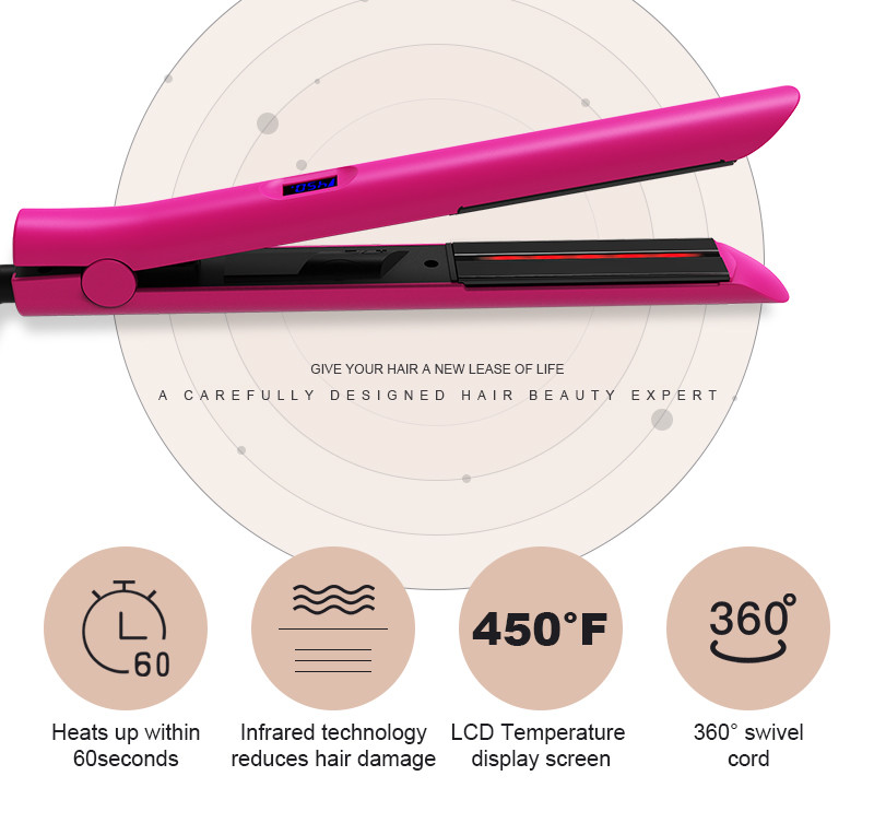 1 Inch 450 Degrees Ceramic Plate Flat Iron Professional Salon Tools Infrared
