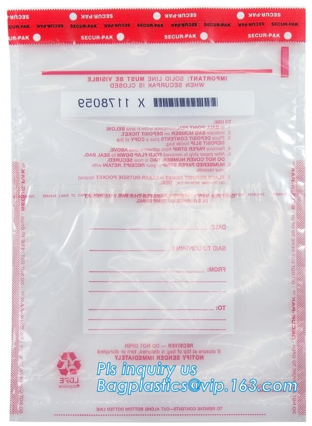 Security plastic bag with adhesive tape for cash, plastic money bag, Security Money Cash Bag For Airport/Bank and police