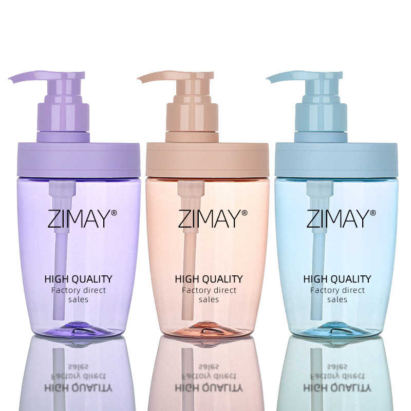 PET Round Bottom Empty Clear Blue 500ml Shower Gel And Lotion Milk Container Set Pet Plastic Bottles