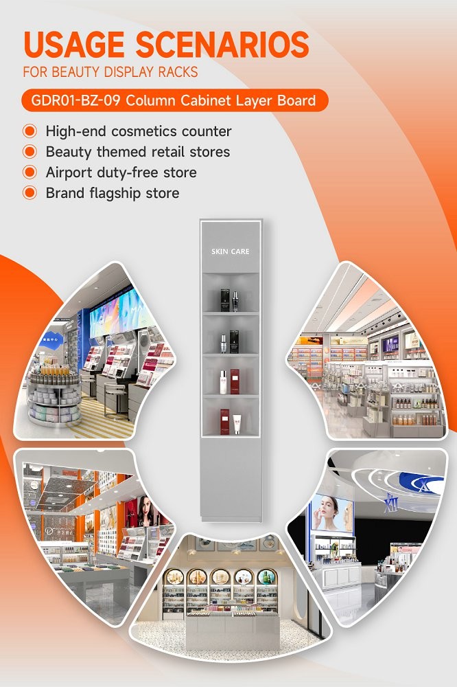 GDR01-BZ-09 Retail Display Column with Grey Over-Oil Board and LED Strip Lights for Fashion Boutiques