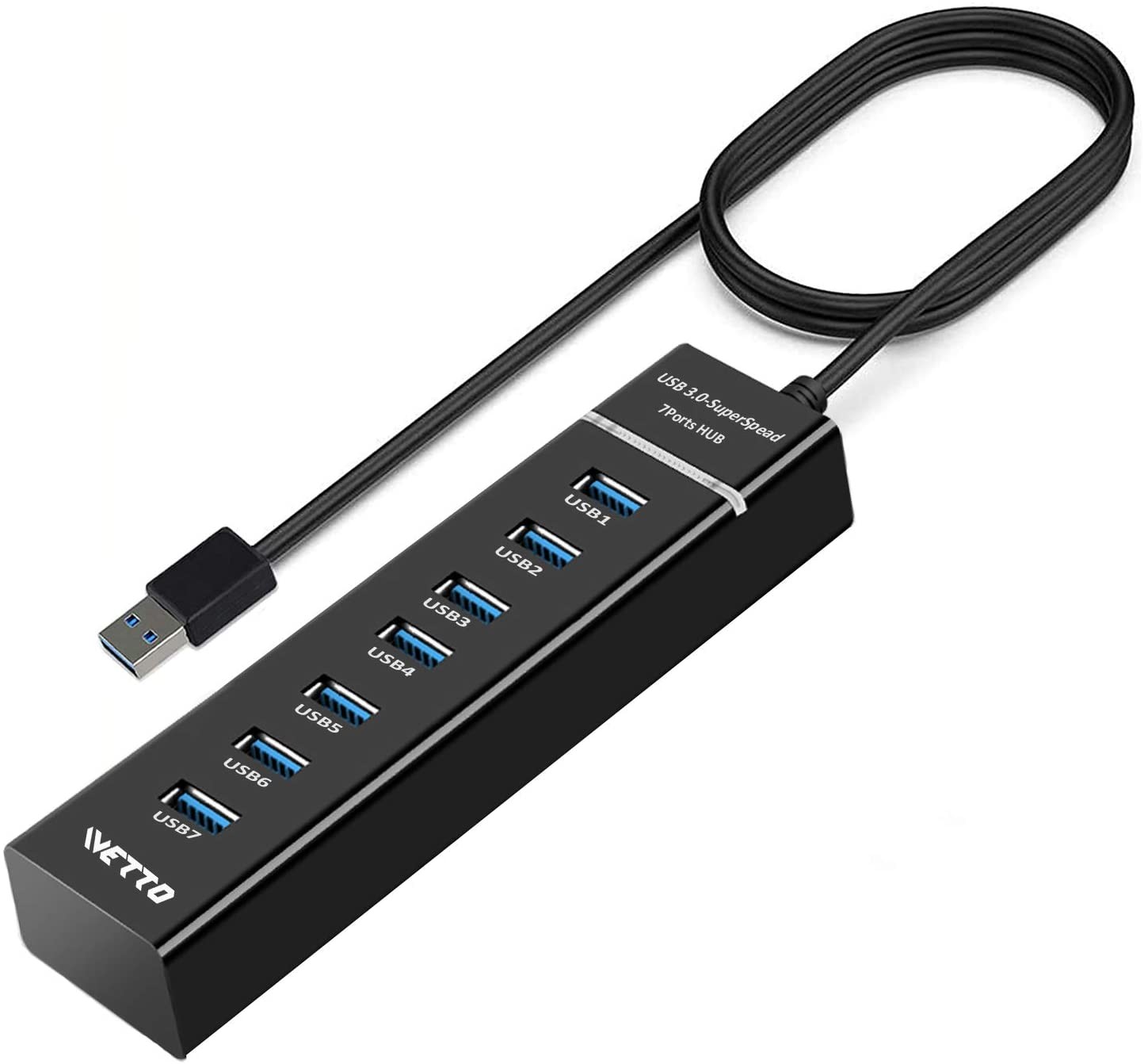 LED 3.0 7 Port USB HUB Splitter ABS 1.2m Extra USB Ports For Laptop FCC