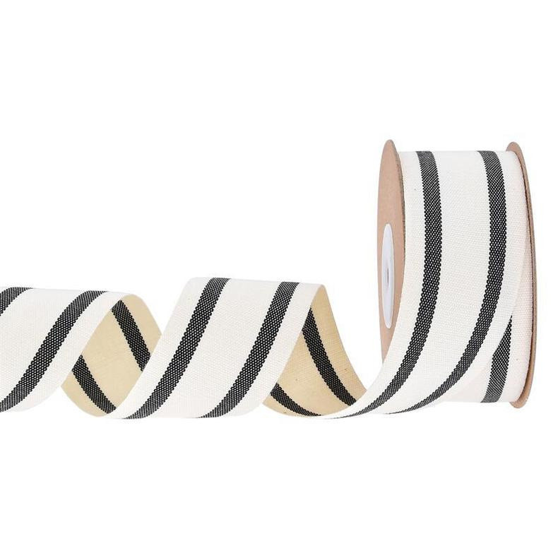 ISO14001 Striped Cotton Ribbon 15mm-38mm Black And White Ribbon