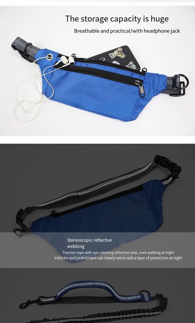 Pet Reflective Hands Free Leash With Waist Bag And Telescopic Adjustment For Dog Sports Running Leash