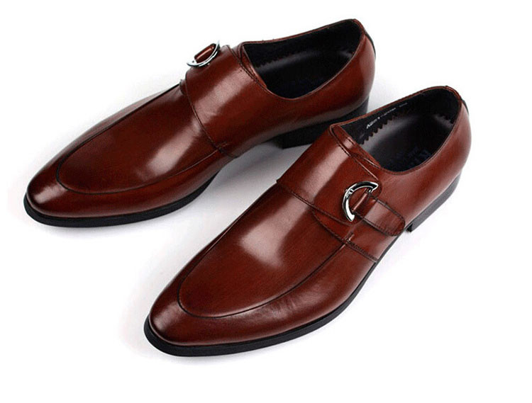 Black / Brown Burnished Leather Shoes , Leather Monk Strap Dress Shoes