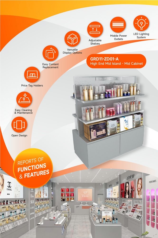 GDR11-ZD01-A Retail Store Display with LED Light Strips and Gray Glass for Mall Boutiques