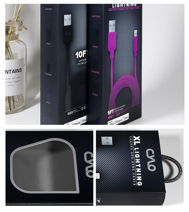 Pantone APET Mobile Accessories Packaging Data Cable Packing Box With Transparent Window