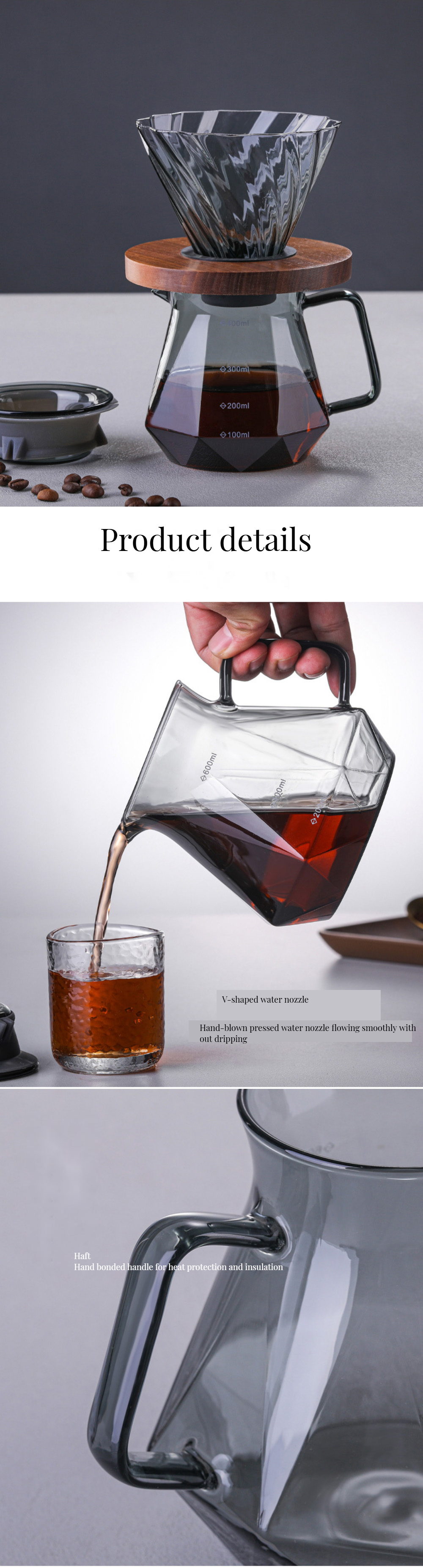 Metal Type Borosilicate Glass Espresso Coffee Server for Eco-friendly Heat-Resistant