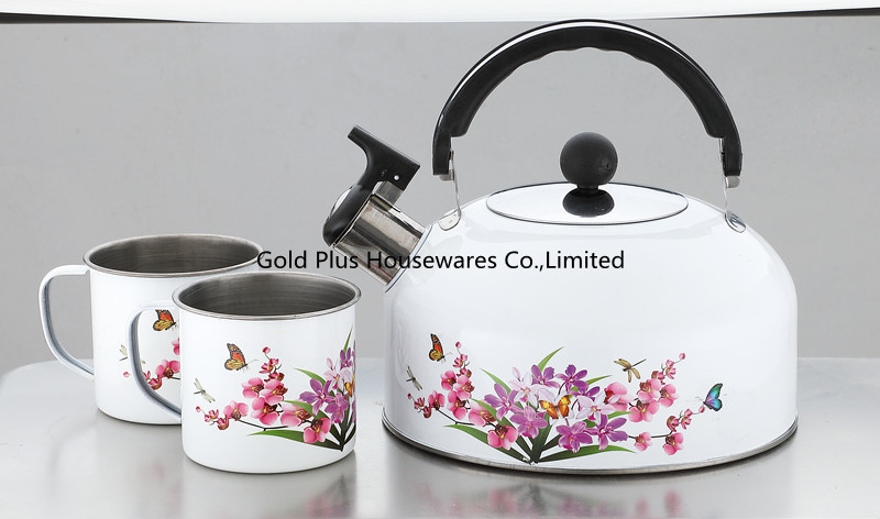Safety Alarm 0.11cbm Stainless Steel Whistle Kettle With 2 Cups