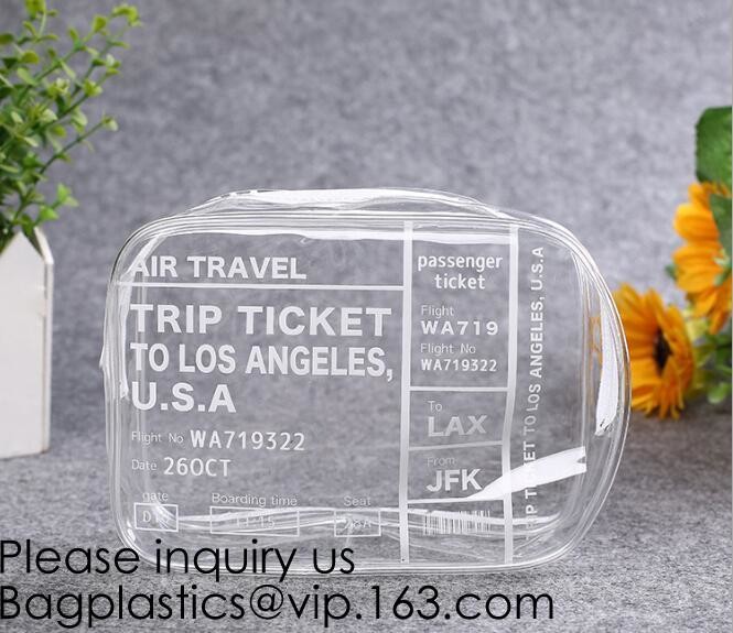 Clear Zipper Pouch with Strap Makeup Bag PVC Cosmetic Pouch,Printing Clear k Cosmetic PVC Pouch, bagease, bagplast
