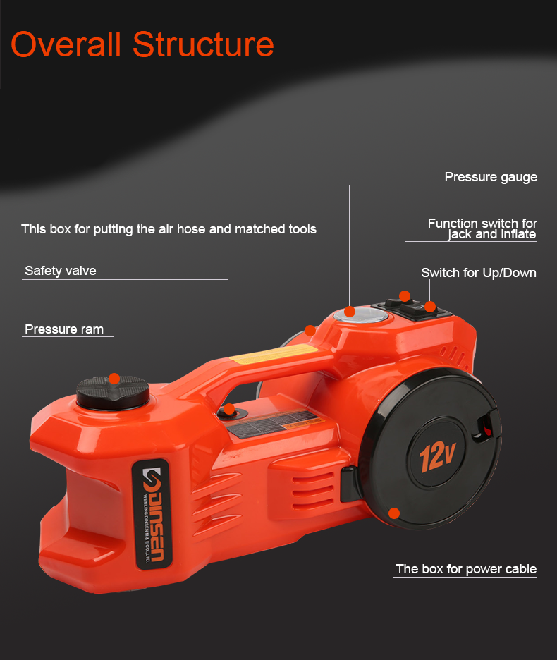 35L/Min Airflow Dinsen Jack Electric Hydraulic Floor Jack And Tire Inflator Pump