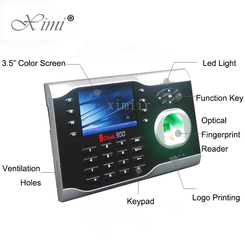 6 Function Keypad ZK Iclock300 Fingerprint Time And Attendance System SilkID Fingerprint Time Clock With 13.56MHZ Card