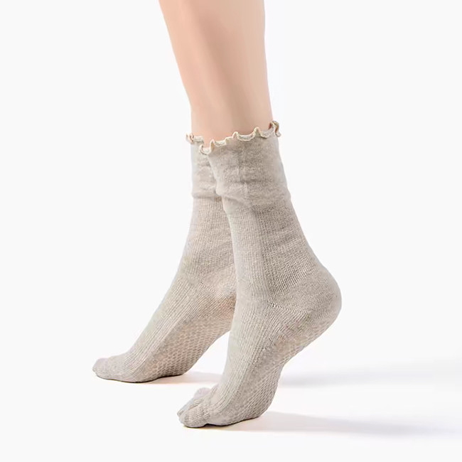Women Ruffle Cuff Non Slip Yoga Socks Five Toe Grip Pilates Socks