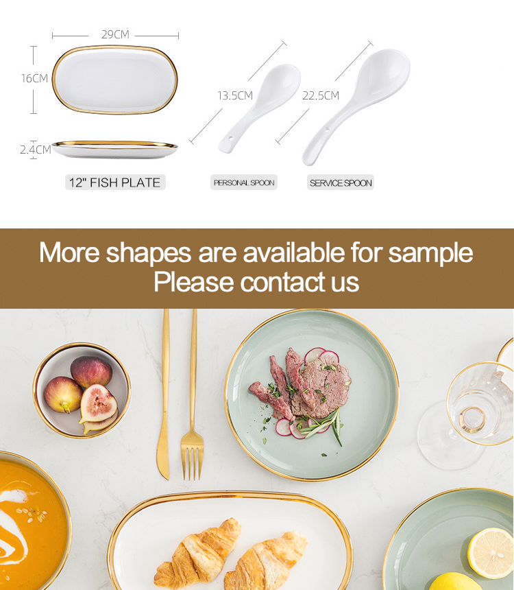 Nordic Luxury Style Ceramic Tableware Set Emerald Green With Gold Rim