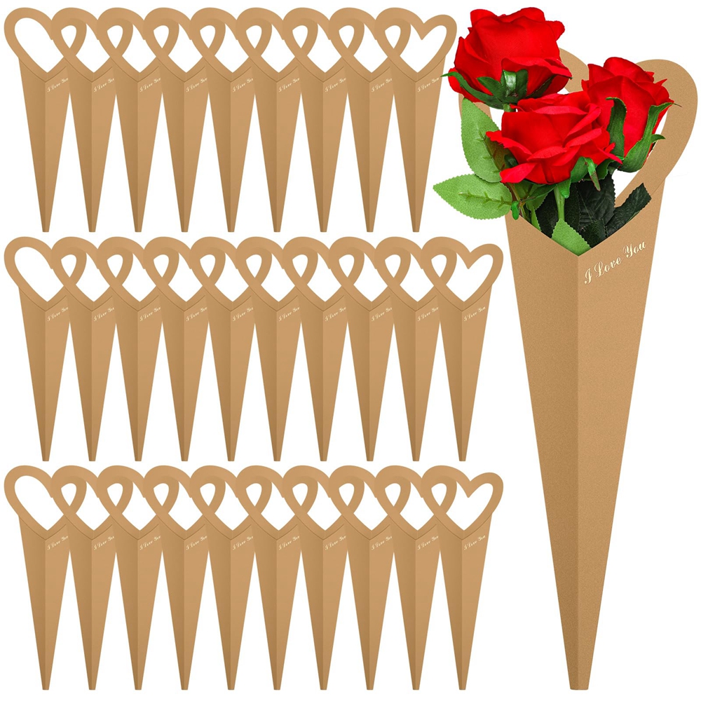 Handmade Custom Heart Bouquet Floral Arrangement Packaging Kraft Paper Box Bag for Flower