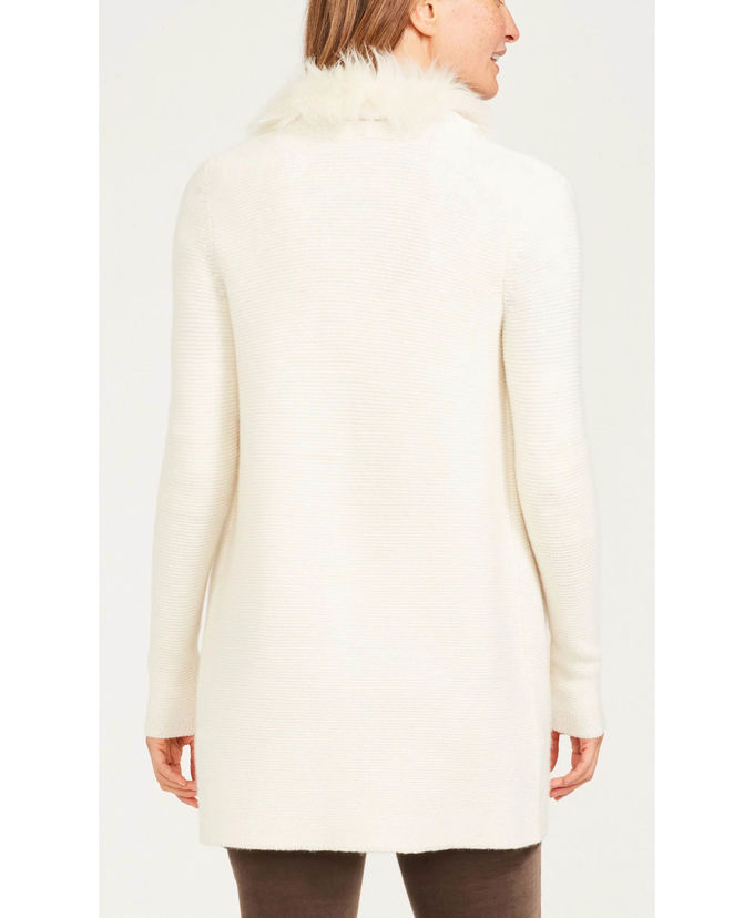 Women ' S Fur Collar Knit Cardigan Sweater 70 Wool 30 Cashmere Material