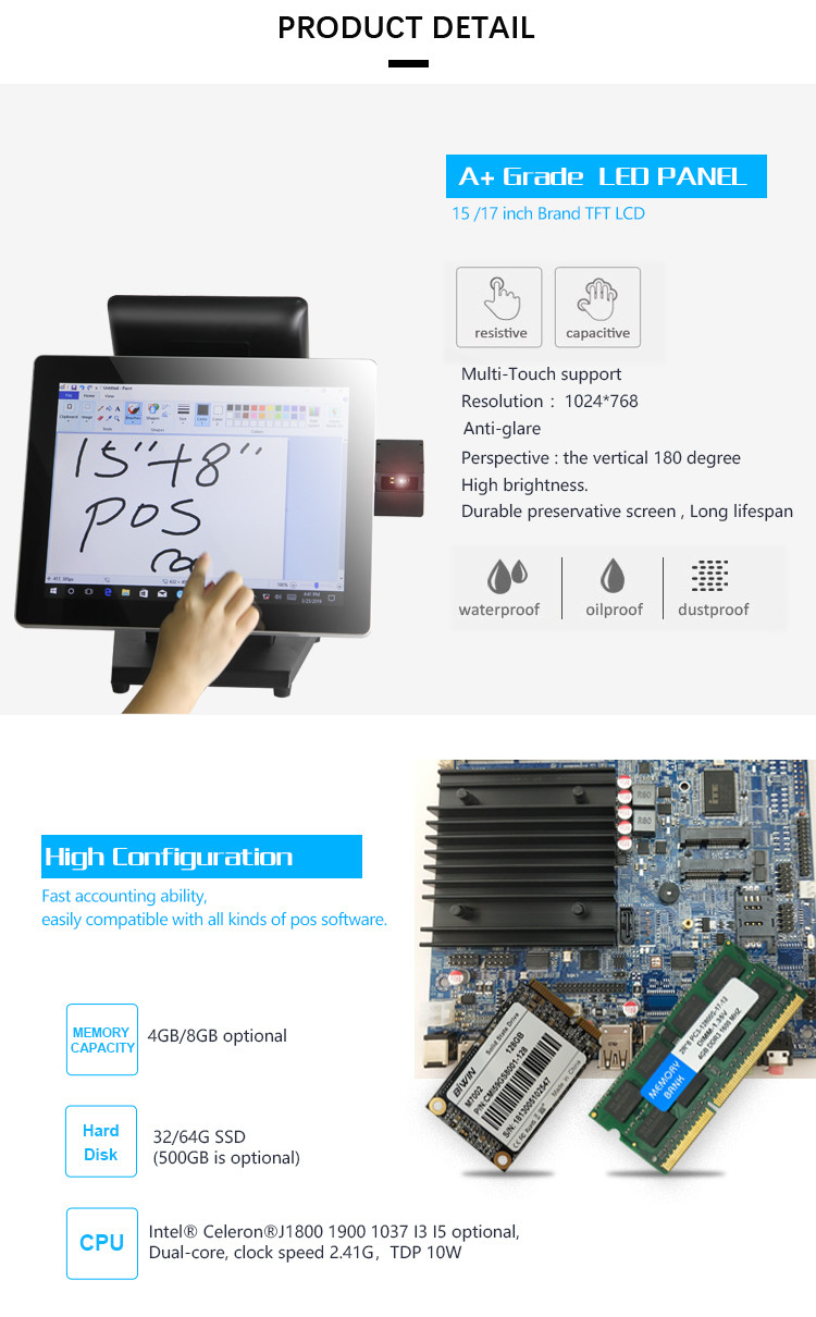 Win7 Win10 POS Touch Screen Monitor Dual Screen Pos Terminal AIO-1589-8''