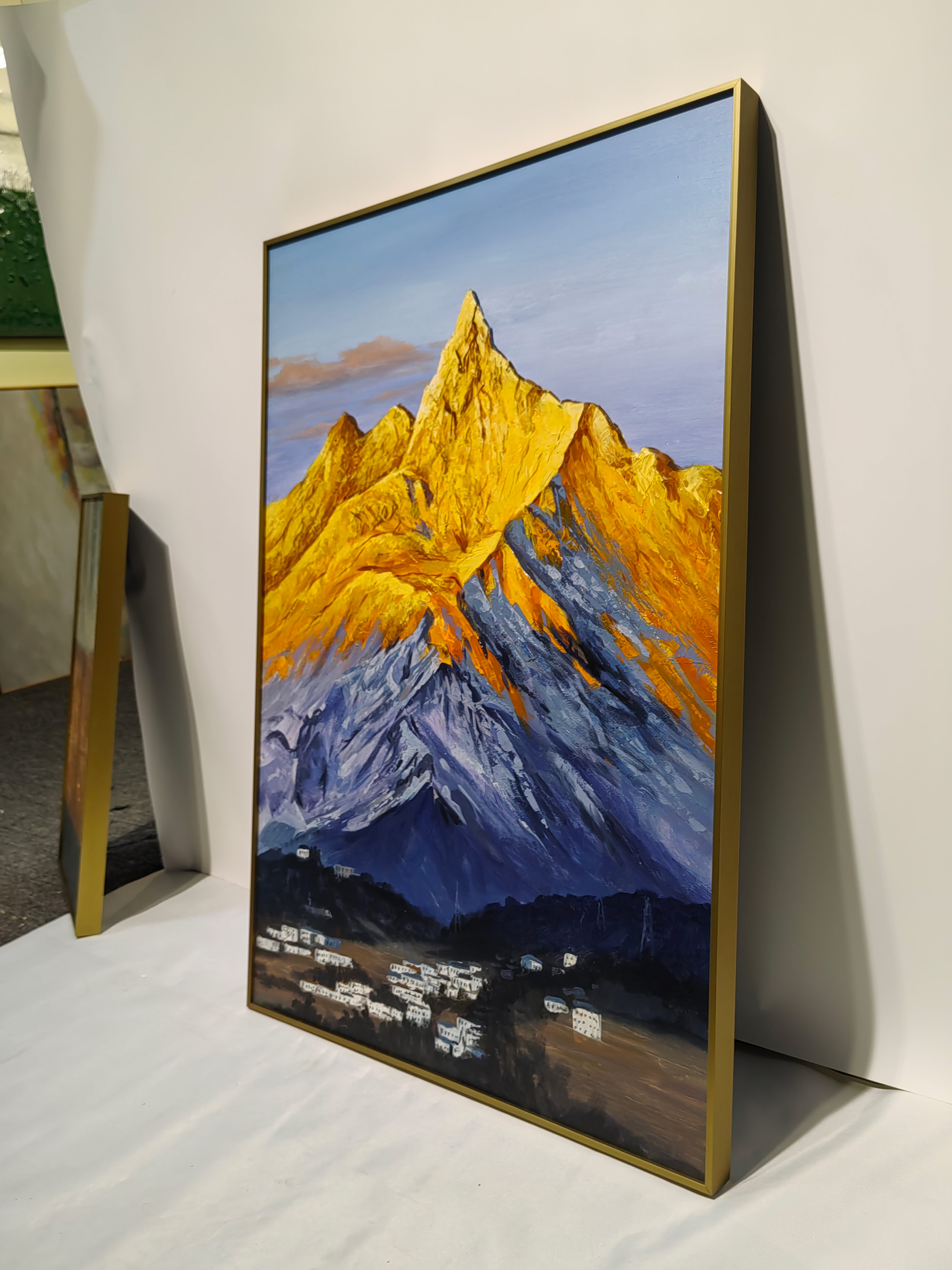 Custom Handpainted Golden Mountain Modern Abstract Thick Texture Canvas 3d Relief Painting with Various Print Method