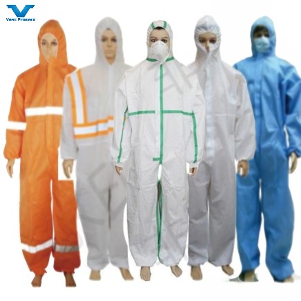PPE Suit Type 4 5 6 SMS PP Microporous Coveralls Industrial Safety
