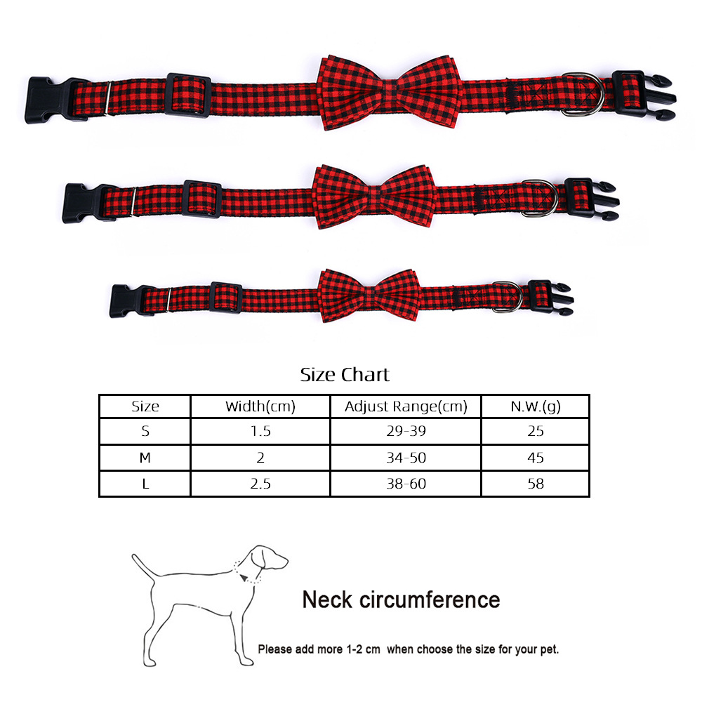 Plaid Style Pet Training Collars Bow Tie Adjustable Custom Cat Dog Collar