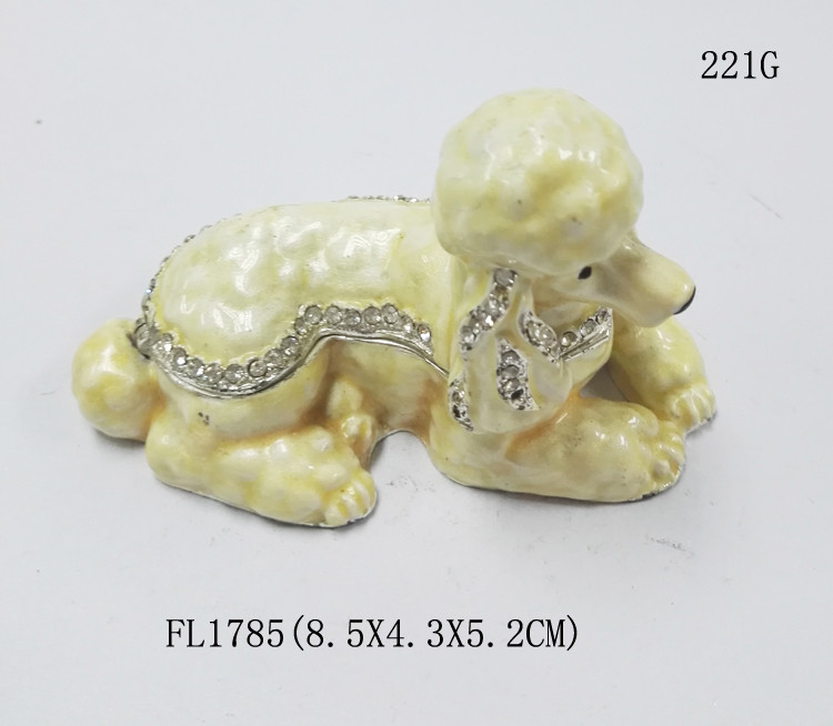 Fashion metal alloy dog trinket Jewelry Box pewter white cute dog trinket Jewelry Box